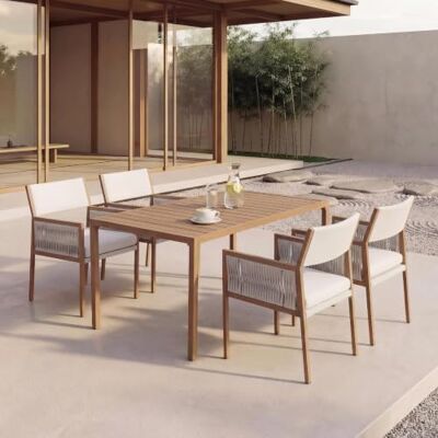 Mendler Ensemble de salle à manger de jardin HWC-Q12 Table + 4 chaises En polyrotin oléfin (210 g/m²) Blanc Mendler Ensemble de salle à manger de jardin HWC-Q12 Table + 4 chaises En polyrotin oléfin (210 g/m²) Blanc