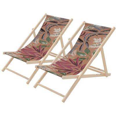 ECD Germany Lot de 2 Chaises Longues Pliantes en Bois Chiliennes, Motif Floral, Marron-Rouge-Vert, Dossier Réglable, 3 Positions de Couchage, jusqu'à 120 kg, Bain de Soleil en Tissu, Plage ou Jardin ECD Germany Lot de 2 Chaises Longues Pliantes en Bois Chiliennes, Motif Floral, Marron-Rouge-Vert, Dossier Réglable, 3 Positions de Couchage, jusqu'à 120 kg, Bain de Soleil en Tissu, Plage ou Jardin