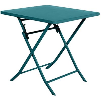 HESPERIDE Hespéride Table de Jardin Pliante Carrée Greensboro 2 Places Bleu Canard Acier Antirouille Renforcé Mobilier pour Jardin, Balcon, Terrasse HESPERIDE Hespéride Table de Jardin Pliante Carrée Greensboro 2 Places Bleu Canard Acier Antirouille Renforcé Mobilier pour Jardin, Balcon, Terrasse
