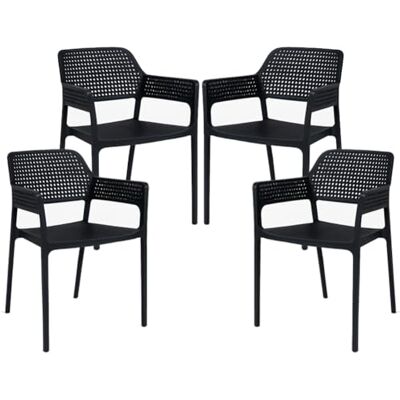 BAKAJI Lot de 4 chaises en polypropylène avec assise ergonomique, dossier et assise perforés, chaise empilable anti-UV, idéale jardin, extérieur, patio, balcon, restaurant, bar, salon, bureau (Noir) BAKAJI Lot de 4 chaises en polypropylène avec assise ergonomique, dossier et assise perforés, chaise empilable anti-UV, idéale jardin, extérieur, patio, balcon, restaurant, bar, salon, bureau (Noir)