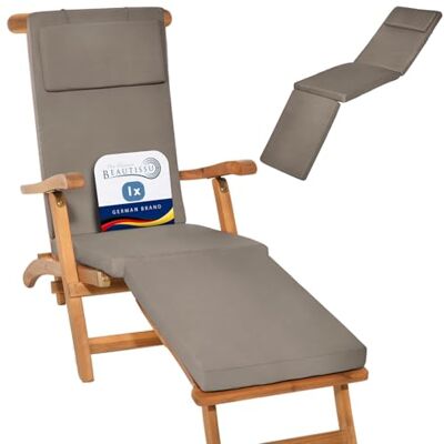 Beautissu coussin bain de soleil matelas transat extérieur chaise longue 175x45x5cm taupe housse amovible luxe LoftLux DC Beautissu coussin bain de soleil matelas transat extérieur chaise longue 175x45x5cm taupe housse amovible luxe LoftLux DC