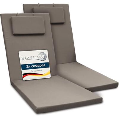 Beautissu Lot de 2 coussin bain de soleil transat exterieur chaise longue 200x60x5cm taupe résistance UV matelas avec fermeture éclair jardin résistant Loft RL Beautissu Lot de 2 coussin bain de soleil transat exterieur chaise longue 200x60x5cm taupe résistance UV matelas avec fermeture éclair jardin résistant Loft RL