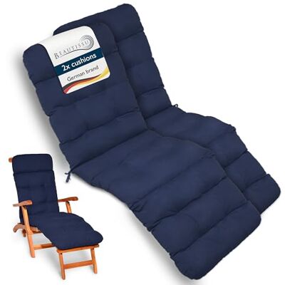 Beautissu Lot de 2 coussins bain de soleil matelas transat pour jardin 200x50x8cm bleu fonce coussin chaise longue exterieur Terrasse Balcon confortable Flair DC Beautissu Lot de 2 coussins bain de soleil matelas transat pour jardin 200x50x8cm bleu fonce coussin chaise longue exterieur Terrasse Balcon confortable Flair DC