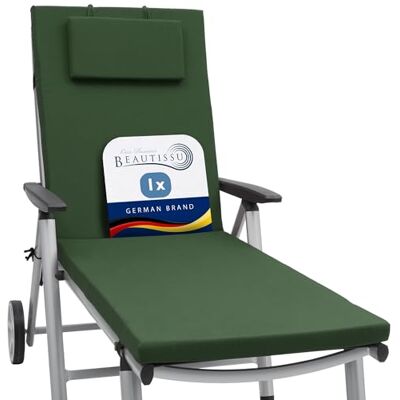 Beautissu coussin bain de soleil matelas transat chaise longue résistance 200x60x5cm vert foncé extérieur avec fermeture éclair UV rembourrage jardin Loft RL Beautissu coussin bain de soleil matelas transat chaise longue résistance 200x60x5cm vert foncé extérieur avec fermeture éclair UV rembourrage jardin Loft RL