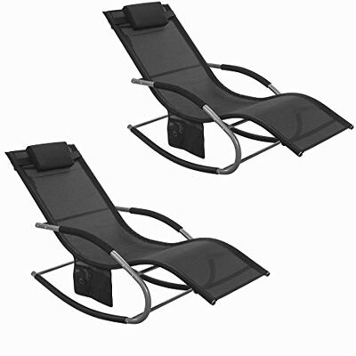 SoBuy Lot de 2 Chaises Longues Transat Pliable Jardin Aluminium – Bain de Soleil Ergonomique à Bascule Relax – Fauteuil Extérieur Confortable Plage pour Terrasse Balcon Camping, Noir, OGS28-SCHx2 SoBuy Lot de 2 Chaises Longues Transat Pliable Jardin Aluminium – Bain de Soleil Ergonomique à Bascule Relax – Fauteuil Extérieur Confortable Plage pour Terrasse Balcon Camping, Noir, OGS28-SCHx2