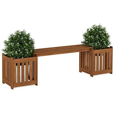Furinno Jardinière d'extérieur avec siège, bois, naturel, 173,99 x 45,46 x 40,13 cm (l x H x P) Furinno Jardinière d'extérieur avec siège, bois, naturel, 173,99 x 45,46 x 40,13 cm (l x H x P)