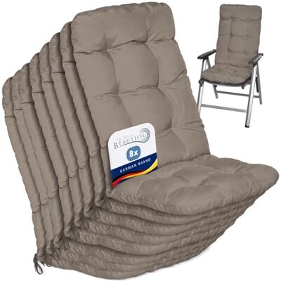 Beautissu coussin extérieur jardin set de 8 pour chaise fauteuil transat 120x50x8cm taupe de terrasse ou balcon Coussins Dossier Haut haute assise outdoor galette Flair HL Beautissu coussin extérieur jardin set de 8 pour chaise fauteuil transat 120x50x8cm taupe de terrasse ou balcon Coussins Dossier Haut haute assise outdoor galette Flair HL