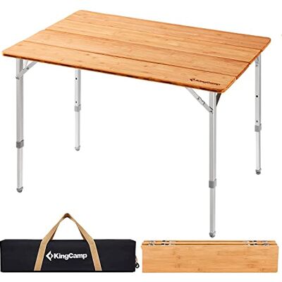 KingCamp Table pliante à hauteur réglable, 4 plis en bambou, table de camping portable avec sac de transport pour extérieur, voiture, jardin, pique-nique, plage KingCamp Table pliante à hauteur réglable, 4 plis en bambou, table de camping portable avec sac de transport pour extérieur, voiture, jardin, pique-nique, plage