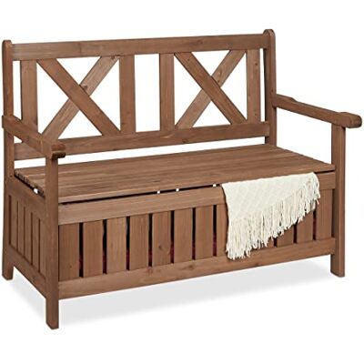 Relaxdays Banc de jardin d'extérieur avec espace de rangement 2 places HBT 85 x 115 x 60 cm avec dossier Marron foncé Relaxdays Banc de jardin d'extérieur avec espace de rangement 2 places HBT 85 x 115 x 60 cm avec dossier Marron foncé