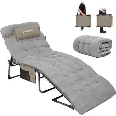 KingCamp Bain de Soleil avec Matelas Couchage en Coton, Chaise Longue Pliante 5 Positions Réglable et Poche Rembourré Charge Max 180 kg Lit de Camping Pliant pour Patio Jardin Plage Pêche, Beige KingCamp Bain de Soleil avec Matelas Couchage en Coton, Chaise Longue Pliante 5 Positions Réglable et Poche Rembourré Charge Max 180 kg Lit de Camping Pliant pour Patio Jardin Plage Pêche, Beige