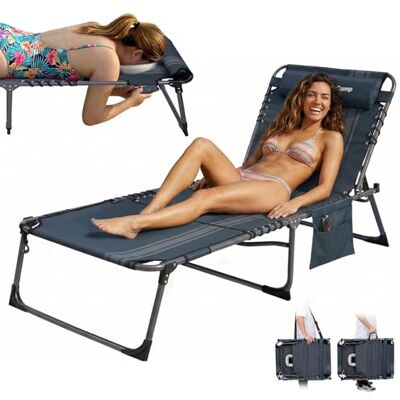 KingCamp Bain de Soleil Pliants avec Trou de Visage pour Lecture, 5 Positions Réglable, Chaise Longue inclinable Pliable, Lit de Camping Pliant, Transat de Relaxation pour Plage Jardin Camping, Bleu KingCamp Bain de Soleil Pliants avec Trou de Visage pour Lecture, 5 Positions Réglable, Chaise Longue inclinable Pliable, Lit de Camping Pliant, Transat de Relaxation pour Plage Jardin Camping, Bleu