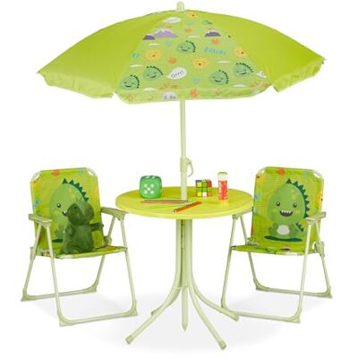 Relaxdays Ensemble chaise table de camping, pour enfants, meubles, avec parasol, pliables, motif monstre, jardin, vert Relaxdays Ensemble chaise table de camping, pour enfants, meubles, avec parasol, pliables, motif monstre, jardin, vert
