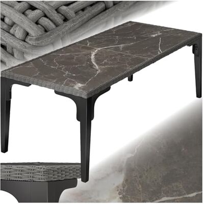 tectake ® Table à manger en aluminium et rotin pour cuisine extérieure, terrasse, salon avec plateau de table aspect marbre, table de jardin, table de balcon, 196 x 87 x 76 cm, 2 plateaux amovibles tectake ® Table à manger en aluminium et rotin pour cuisine extérieure, terrasse, salon avec plateau de table aspect marbre, table de jardin, table de balcon, 196 x 87 x 76 cm, 2 plateaux amovibles