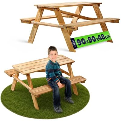 KADAX Table de pique-nique pour enfant avec bancs et meubles, table en bois, ensemble de jardin, sièges pour enfants (naturel) KADAX Table de pique-nique pour enfant avec bancs et meubles, table en bois, ensemble de jardin, sièges pour enfants (naturel)