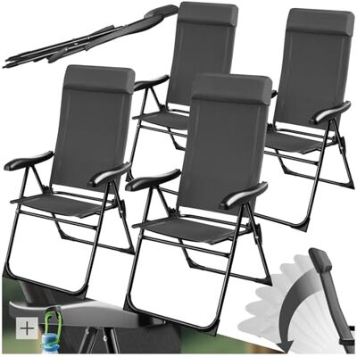 tectake ® Lot de 4 Chaise Pliante Camping Fauteuil Pliable Gris Chaise de Plage Ultra léger en Aluminium avec Dossier inclinable & appuie-tête Idéal Voyages, Pêche, Festival, Camping, Plage, Jardin tectake ® Lot de 4 Chaise Pliante Camping Fauteuil Pliable Gris Chaise de Plage Ultra léger en Aluminium avec Dossier inclinable & appuie-tête Idéal Voyages, Pêche, Festival, Camping, Plage, Jardin