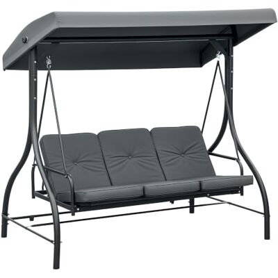 Outsunny Balancelle de Jardin 3 Places Convertible Toit Réglable Gris Noir Inclinaison, Matelas Grand Confort, Rembourrage 7 cm Fourni, Métal Époxy Outsunny Balancelle de Jardin 3 Places Convertible Toit Réglable Gris Noir Inclinaison, Matelas Grand Confort, Rembourrage 7 cm Fourni, Métal Époxy
