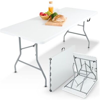 Arebos Table pliante de 180 cm avec poignée de transport En métal et plastique résistant aux intempéries Blanc Arebos Table pliante de 180 cm avec poignée de transport En métal et plastique résistant aux intempéries Blanc