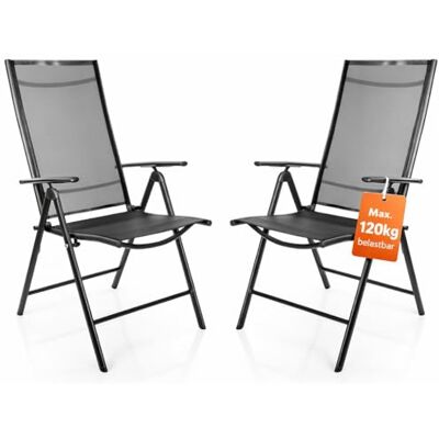 BigDean Lot de 2 chaises de jardin à dossier haut pliables Charge Chaise de balcon réglable en 7 positions pour jardin, terrasse et camping Chaise pliante BigDean Lot de 2 chaises de jardin à dossier haut pliables Charge Chaise de balcon réglable en 7 positions pour jardin, terrasse et camping Chaise pliante