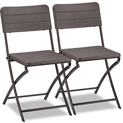 Relaxdays Chaise de jardin jeu de 2, pour balcon structure métallique effet bois, résistant et stable, en plastique Relaxdays Chaise de jardin jeu de 2, pour balcon structure métallique effet bois, résistant et stable, en plastique