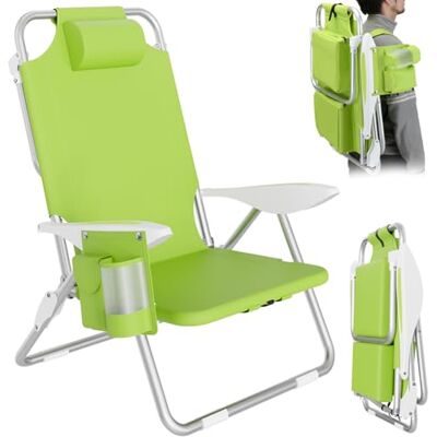 BAKAJI Plage pliante portable chaise longue de plage pliable structure en aluminium tubulaire avec poche porte-objets sac thermique intégré et bretelles sac à dos (vert) BAKAJI Plage pliante portable chaise longue de plage pliable structure en aluminium tubulaire avec poche porte-objets sac thermique intégré et bretelles sac à dos (vert)