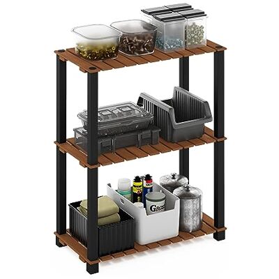 Furinno Étagère pour plantes d'intérieur et d'extérieur, bois d'ingénierie, en plastique, naturel/noir Furinno Étagère pour plantes d'intérieur et d'extérieur, bois d'ingénierie, en plastique, naturel/noir