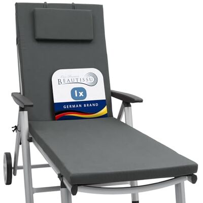 Beautissu coussin bain de soleil matelas transat extérieur résistance UV 200x60x5cm anthracite chaise longue avec fermeture éclair rembourrage jardin Loft RL Beautissu coussin bain de soleil matelas transat extérieur résistance UV 200x60x5cm anthracite chaise longue avec fermeture éclair rembourrage jardin Loft RL