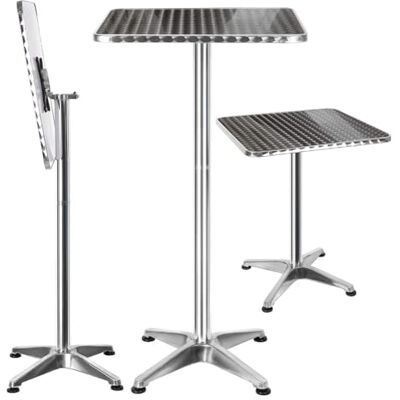 BAKAJI Table basse en aluminium pour extérieur pliable 60 x 60 cm avec hauteur réglable 70/110 cm, plateau top en acier inoxydable, carré pour bar, maison, jardin, restaurant argenté BAKAJI Table basse en aluminium pour extérieur pliable 60 x 60 cm avec hauteur réglable 70/110 cm, plateau top en acier inoxydable, carré pour bar, maison, jardin, restaurant argenté