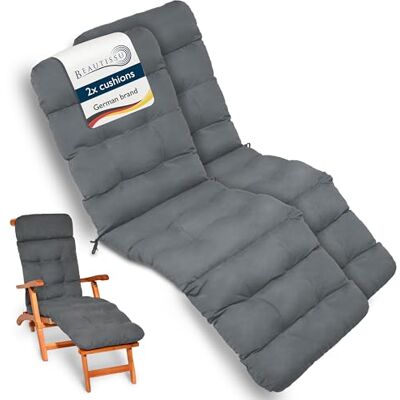 Beautissu Lot de 2 coussins bain de soleil matelas transat pour jardin 200x50x8cm anthracite coussin chaise longue exterieur Terrasse Balcon confortable Flair DC Beautissu Lot de 2 coussins bain de soleil matelas transat pour jardin 200x50x8cm anthracite coussin chaise longue exterieur Terrasse Balcon confortable Flair DC
