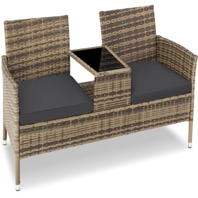 tectake ® Banc d'extérieur avec table intégrée, banc de jardin lounge pour 2, meubles de jardin en rotin Naturel/gris foncé tectake ® Banc d'extérieur avec table intégrée, banc de jardin lounge pour 2, meubles de jardin en rotin Naturel/gris foncé