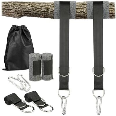 Relaxdays Kit fixation hamac, 2 sangles, mousquetons et tapis de protection, supporte jusqu'à 900 kg, noir/gris Relaxdays Kit fixation hamac, 2 sangles, mousquetons et tapis de protection, supporte jusqu'à 900 kg, noir/gris