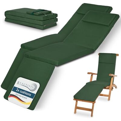 Beautissu Lot de 2 Coussin Bain de Soleil Transat Chaise Longue Extérieur 175x45x5cm vert matelas de housse amovible Exterieur jardin LoftLux DC Beautissu Lot de 2 Coussin Bain de Soleil Transat Chaise Longue Extérieur 175x45x5cm vert matelas de housse amovible Exterieur jardin LoftLux DC