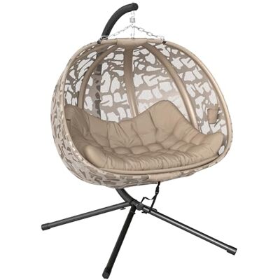 Outsunny Fauteuil suspendu 2 places coussin panier pliant 240kg Sable fauteuil suspendu, balançoire suspendue, poches latérales, intérieur/extérieur, polyester+acier Outsunny Fauteuil suspendu 2 places coussin panier pliant 240kg Sable fauteuil suspendu, balançoire suspendue, poches latérales, intérieur/extérieur, polyester+acier