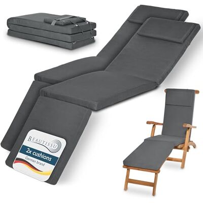 Beautissu Lot de 2 coussins bain de soleil matelas avec housse amovible 175x45x5cm anthracite coussin chaise longue exterieur Transat luxe jardin LoftLux DC Beautissu Lot de 2 coussins bain de soleil matelas avec housse amovible 175x45x5cm anthracite coussin chaise longue exterieur Transat luxe jardin LoftLux DC