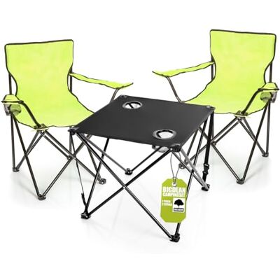 BigDean Lot de 2 chaises de camping avec table pliable – Chaise pliante en vert néon avec porte-gobelet et sac de transport, idéal pour le camping, les festivals et plus encore BigDean Lot de 2 chaises de camping avec table pliable – Chaise pliante en vert néon avec porte-gobelet et sac de transport, idéal pour le camping, les festivals et plus encore