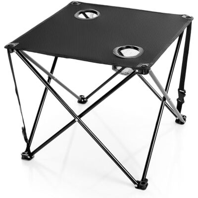 BigDean Table de camping pliable avec 2 porte-gobelets Noir Charge maximale : 30 kg BigDean Table de camping pliable avec 2 porte-gobelets Noir Charge maximale : 30 kg