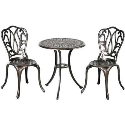 Outsunny Salon de Jardin Exterieur Table Bistrot Ronde 2 Chaises Alu Bronze Ensemble Table et Chaises, Trou pour Parasol, pour Cours, Terrasses, Balcons, Bords de Piscine Outsunny Salon de Jardin Exterieur Table Bistrot Ronde 2 Chaises Alu Bronze Ensemble Table et Chaises, Trou pour Parasol, pour Cours, Terrasses, Balcons, Bords de Piscine
