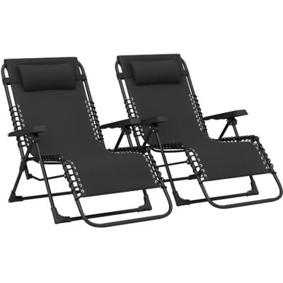 Outsunny Lot de 2 Bain de Soleil Pliants Textilène 90 x 65 x 112 cm Noir Chaise Longue avec Appuie-Tête, Transat Jardin Extérieur Inclinable, Plage Camping Piscine Terrasse Outsunny Lot de 2 Bain de Soleil Pliants Textilène 90 x 65 x 112 cm Noir Chaise Longue avec Appuie-Tête, Transat Jardin Extérieur Inclinable, Plage Camping Piscine Terrasse