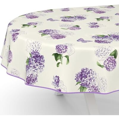 ANRO Nappe en toile cirée lavable, pour table de jardin, de forme ronde, ovale ou rectangulaire, ovale, 240 x 140 cm, avec ourlet (bordée), fleurs lilas ANRO Nappe en toile cirée lavable, pour table de jardin, de forme ronde, ovale ou rectangulaire, ovale, 240 x 140 cm, avec ourlet (bordée), fleurs lilas