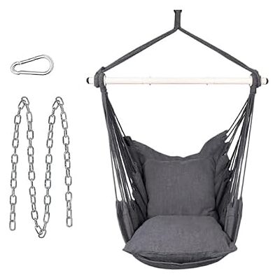 SONGMICS Fauteuil suspendu, balançoire, avec 2 coussins, chaîne en métal, charge jusqu'à 150 kg, pour l'intérieur et l'extérieur, salon, chambre à coucher, gris ardoise GDC197G02 SONGMICS Fauteuil suspendu, balançoire, avec 2 coussins, chaîne en métal, charge jusqu'à 150 kg, pour l'intérieur et l'extérieur, salon, chambre à coucher, gris ardoise GDC197G02