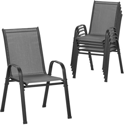 WOLTU Lot de 6 chaises de jardin empilables, chaises d'extérieur avec accoudoirs et dossier pour terrasse, balcon, gris foncé WOLTU Lot de 6 chaises de jardin empilables, chaises d'extérieur avec accoudoirs et dossier pour terrasse, balcon, gris foncé