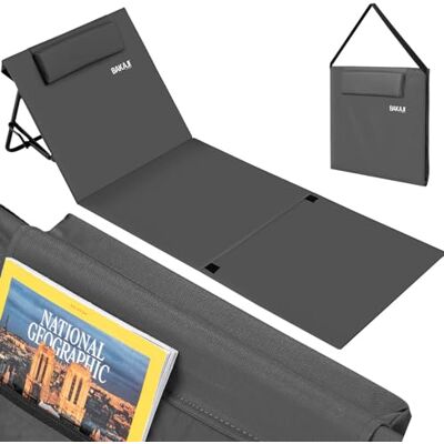 BAKAJI Lit de plage Tapis de plage pliable imperméable réglable 5 positions rembourré avec sac de transport avec support de dossier pour camping, résistant au sable (gris) BAKAJI Lit de plage Tapis de plage pliable imperméable réglable 5 positions rembourré avec sac de transport avec support de dossier pour camping, résistant au sable (gris)