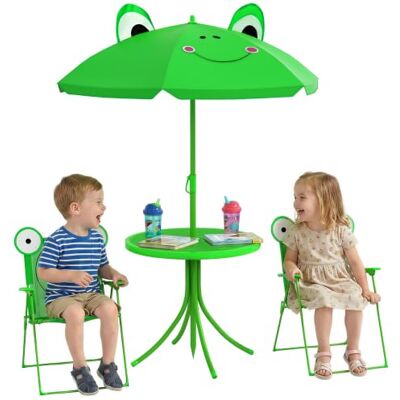 Outsunny Ensemble Salon de Jardin Enfant 4 pcs Design Grenouille Vert Table Ronde, 2 Chaises Pliables, Parasol, Métal Époxy, Oxford Outsunny Ensemble Salon de Jardin Enfant 4 pcs Design Grenouille Vert Table Ronde, 2 Chaises Pliables, Parasol, Métal Époxy, Oxford