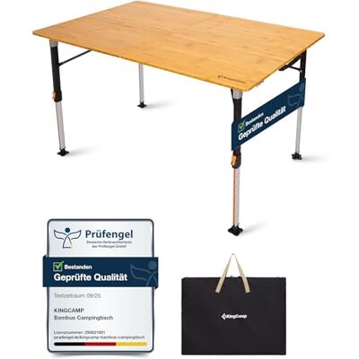 KingCamp Table de camping pliante en bambou 120 x 80 cm Hauteur réglable 42 ~ 70 cm pour 4 à 8 personnes 2 plis Table de camping pliable Charge maximale 80 kg KingCamp Table de camping pliante en bambou 120 x 80 cm Hauteur réglable 42 ~ 70 cm pour 4 à 8 personnes 2 plis Table de camping pliable Charge maximale 80 kg