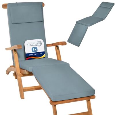 Beautissu coussin bain de soleil matelas transat extérieur chaise longue 175x45x5cm bleu gris housse amovible luxe LoftLux DC Beautissu coussin bain de soleil matelas transat extérieur chaise longue 175x45x5cm bleu gris housse amovible luxe LoftLux DC