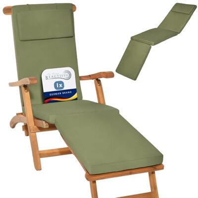 Beautissu coussin bain de soleil matelas transat extérieur chaise longue 175x45x5cm vert olive housse amovible luxe LoftLux DC Beautissu coussin bain de soleil matelas transat extérieur chaise longue 175x45x5cm vert olive housse amovible luxe LoftLux DC