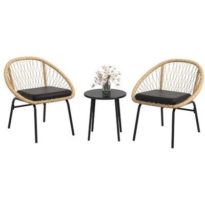 Outsunny Set 3 pièces rotin balcon table basse Jaune Ensemble assise de jardin en polyester avec 2 chaises, coussins, pour balcon et terrasse Outsunny Set 3 pièces rotin balcon table basse Jaune Ensemble assise de jardin en polyester avec 2 chaises, coussins, pour balcon et terrasse