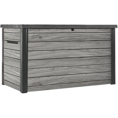 Keter Ontario Boîte de rangement/coffre à coussins 870 l 100 % étanche avec ventilation donc pas d'odeur désagréable / moisissure, aspect bois moderne, couvercle avec vérins à gaz Keter Ontario Boîte de rangement/coffre à coussins 870 l 100 % étanche avec ventilation donc pas d'odeur désagréable / moisissure, aspect bois moderne, couvercle avec vérins à gaz