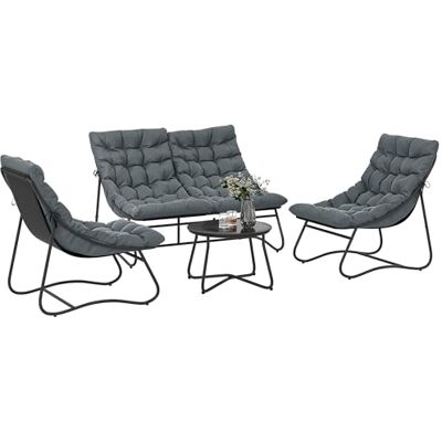 Outsunny Salon de Jardin 4 Pièces avec Coussins Épais 8cm, Acier Gris Ensemble Mobilier Extérieur, Textilène Respirant, Table Basse en Verre Trempé, Terrasse Balcon Moderne Outsunny Salon de Jardin 4 Pièces avec Coussins Épais 8cm, Acier Gris Ensemble Mobilier Extérieur, Textilène Respirant, Table Basse en Verre Trempé, Terrasse Balcon Moderne