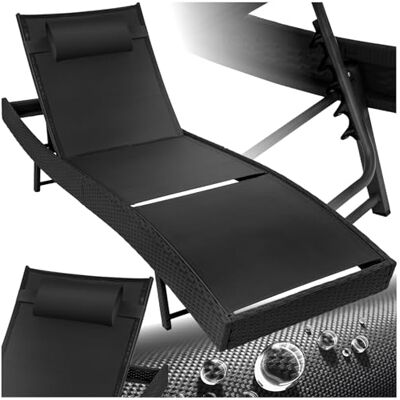 tectake ® Chaise longue de piscine avec coussin Dossier réglable en 6 positions Résistante aux intempéries Avec coussin Résistante aux UV Pour jardin, terrasse et balcon Noir tectake ® Chaise longue de piscine avec coussin Dossier réglable en 6 positions Résistante aux intempéries Avec coussin Résistante aux UV Pour jardin, terrasse et balcon Noir