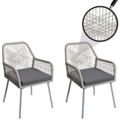 Mendler Lot de 2 chaises de jardin HWC-O12 Coussins d'extérieur en aluminium tressé Gris clair Housse gris foncé Mendler Lot de 2 chaises de jardin HWC-O12 Coussins d'extérieur en aluminium tressé Gris clair Housse gris foncé